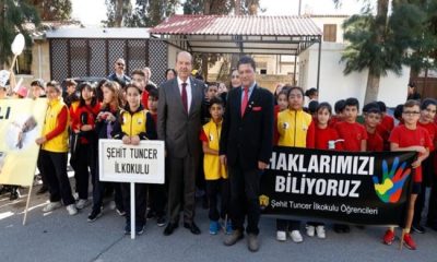 Şht. Tuncer İlkokulu müdür, öğretmen ve öğrencileri Cumhurbaşkanı Ersin Tatar’ı ziyaret etti