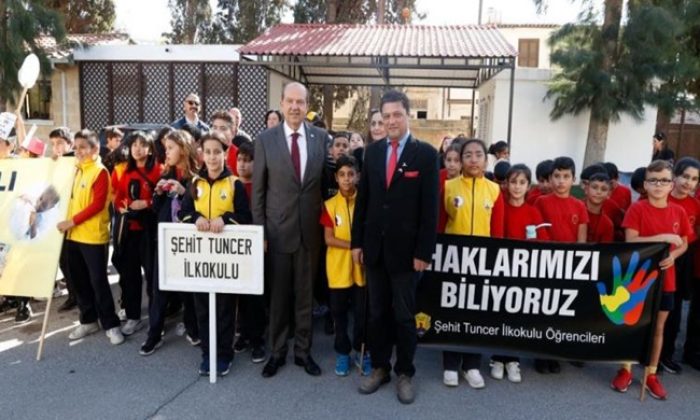 Şht. Tuncer İlkokulu müdür, öğretmen ve öğrencileri Cumhurbaşkanı Ersin Tatar’ı ziyaret etti