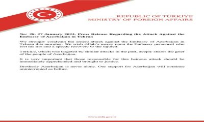 Press Release Regarding the Attack Against the Embassy of Azerbaijan in Tehran